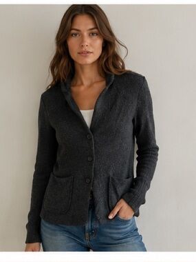 Majestic Filatures Charcoal Button-Front Knit Cardigan soft stretch size 1 or S